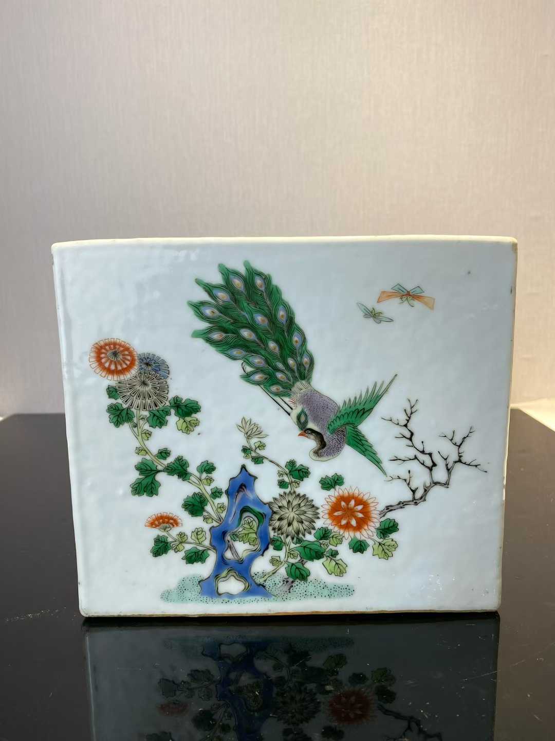 五彩四季花鸟方形大笔洗