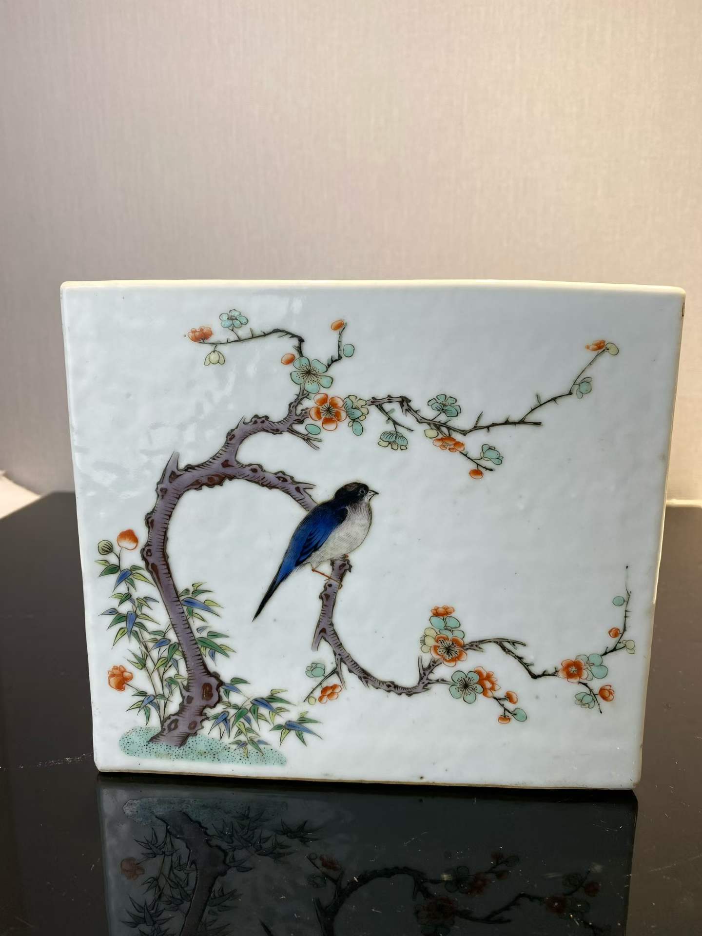 五彩四季花鸟方形大笔洗