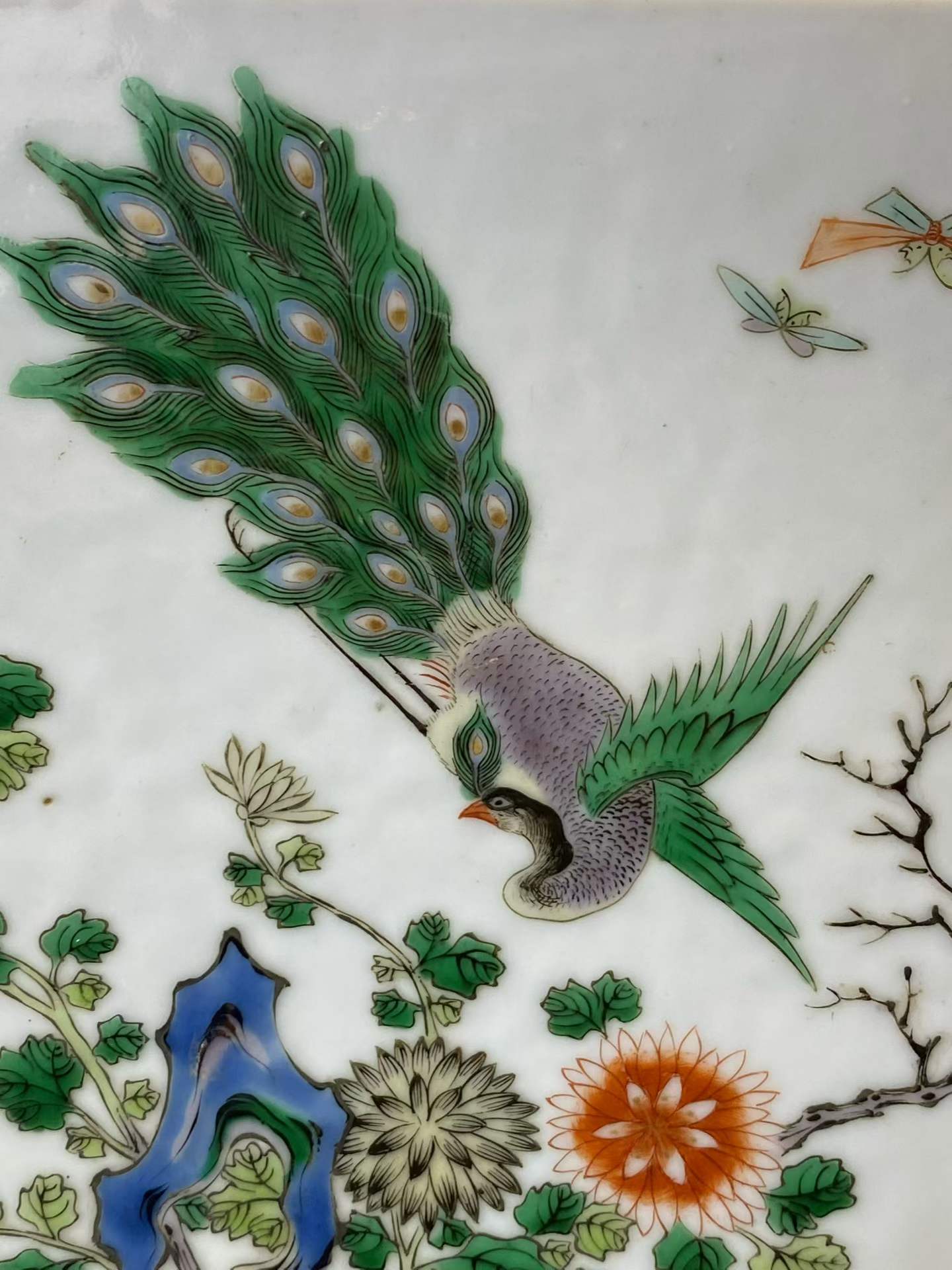 五彩四季花鸟方形大笔洗