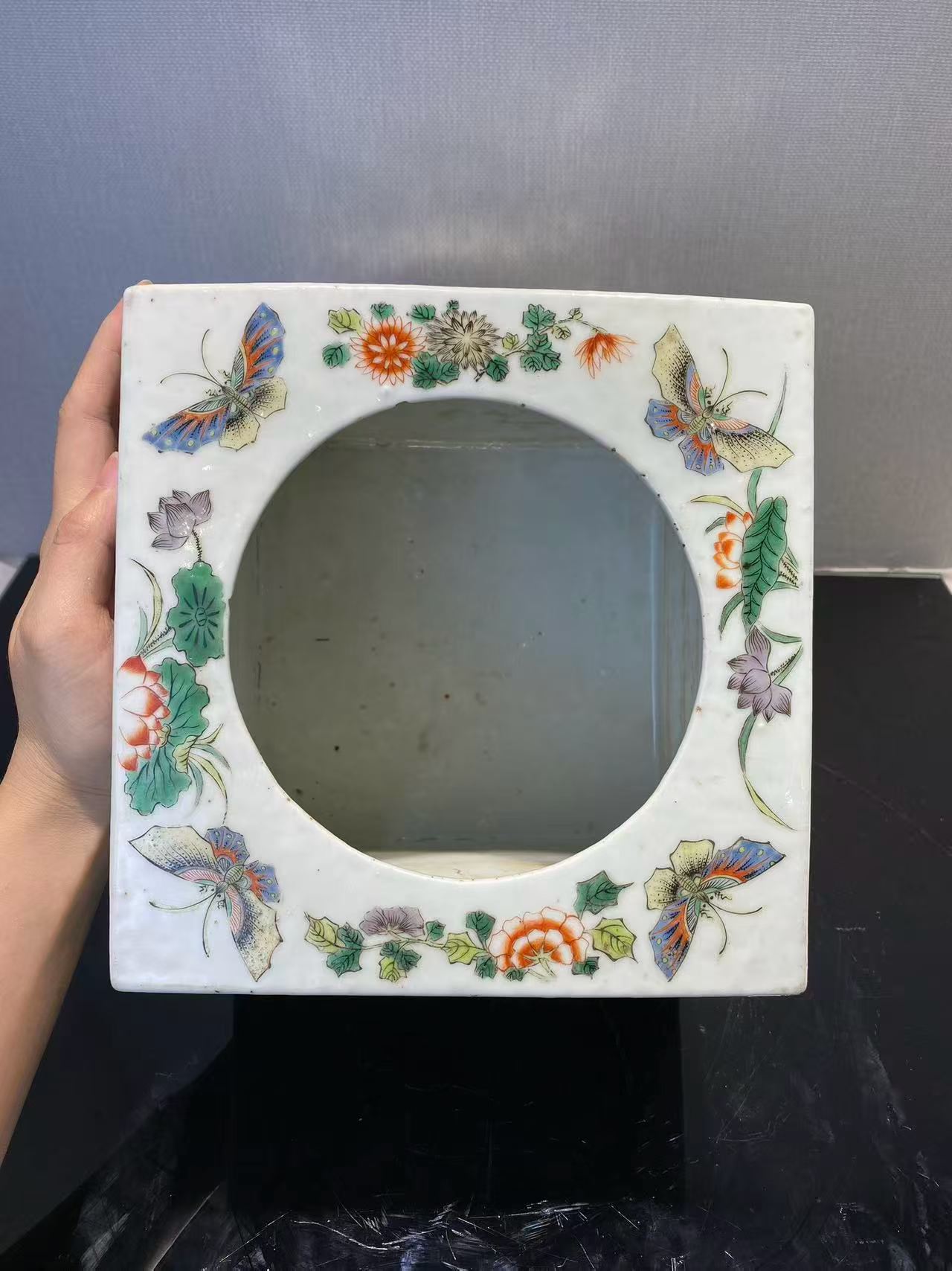 五彩四季花鸟方形大笔洗