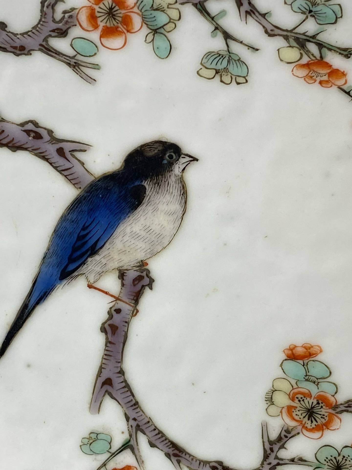 五彩四季花鸟方形大笔洗