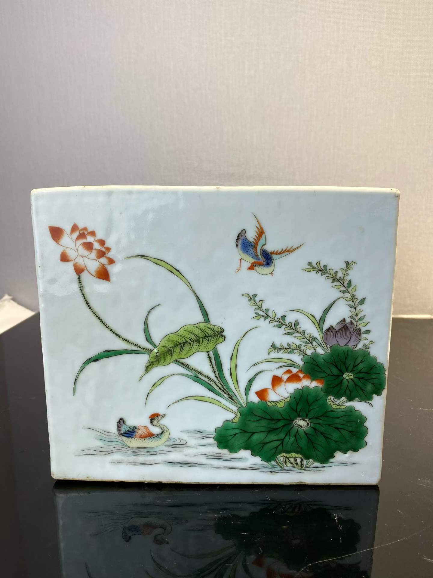 五彩四季花鸟方形大笔洗