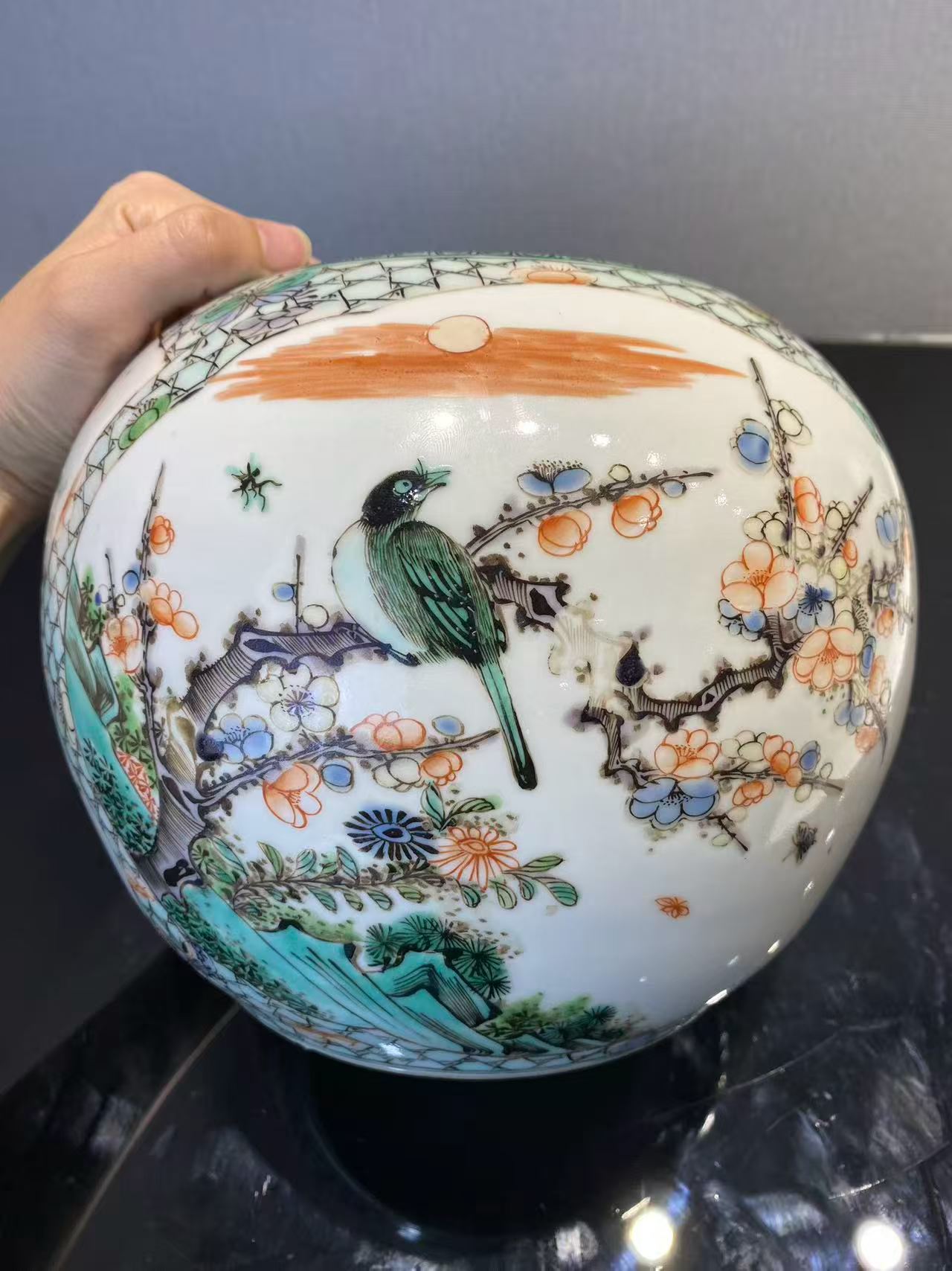 五彩锦鸡开窗喜鹊登梅大笔洗