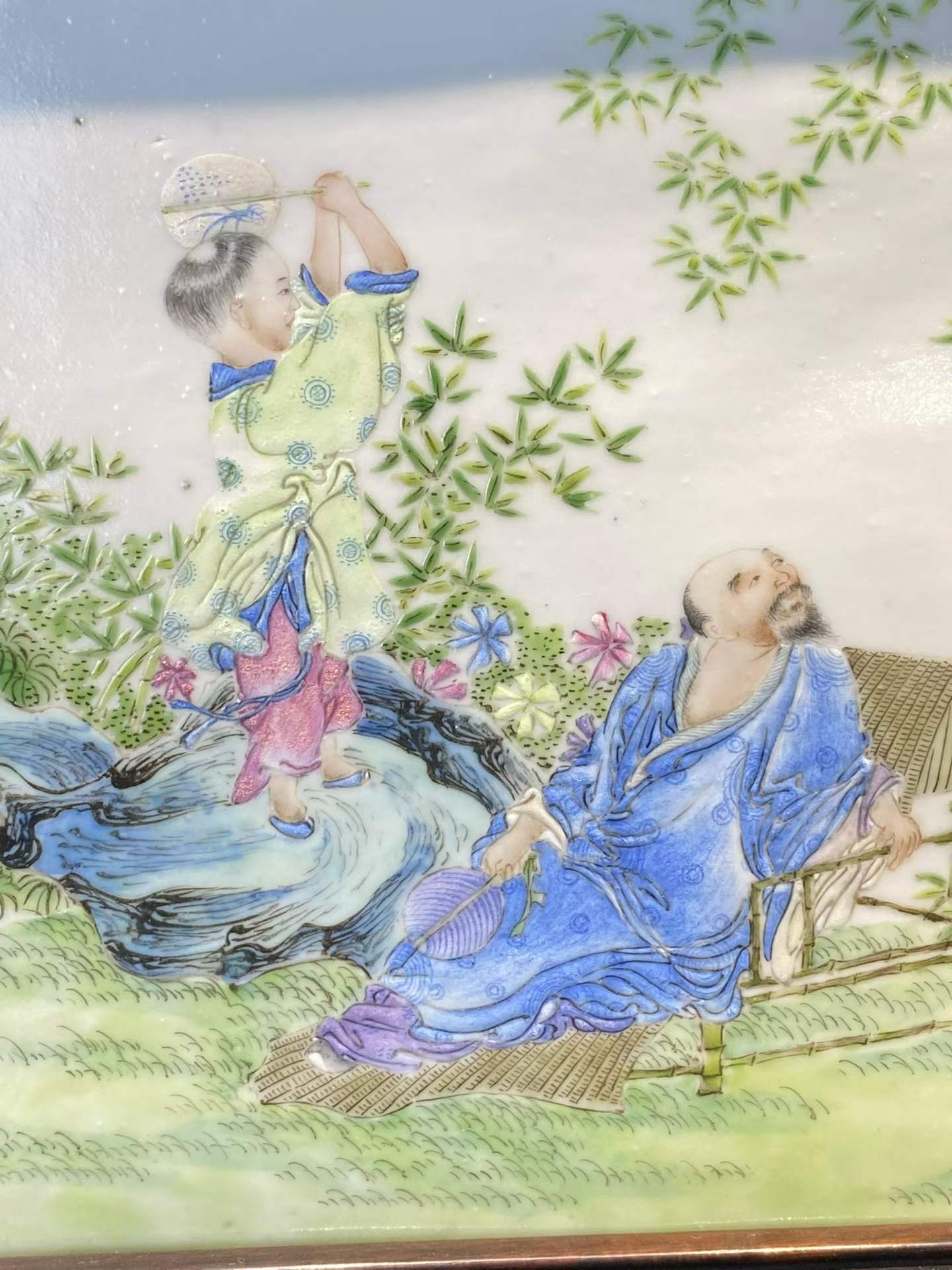 汪晓棠 粉彩竹林高士童子瓷板