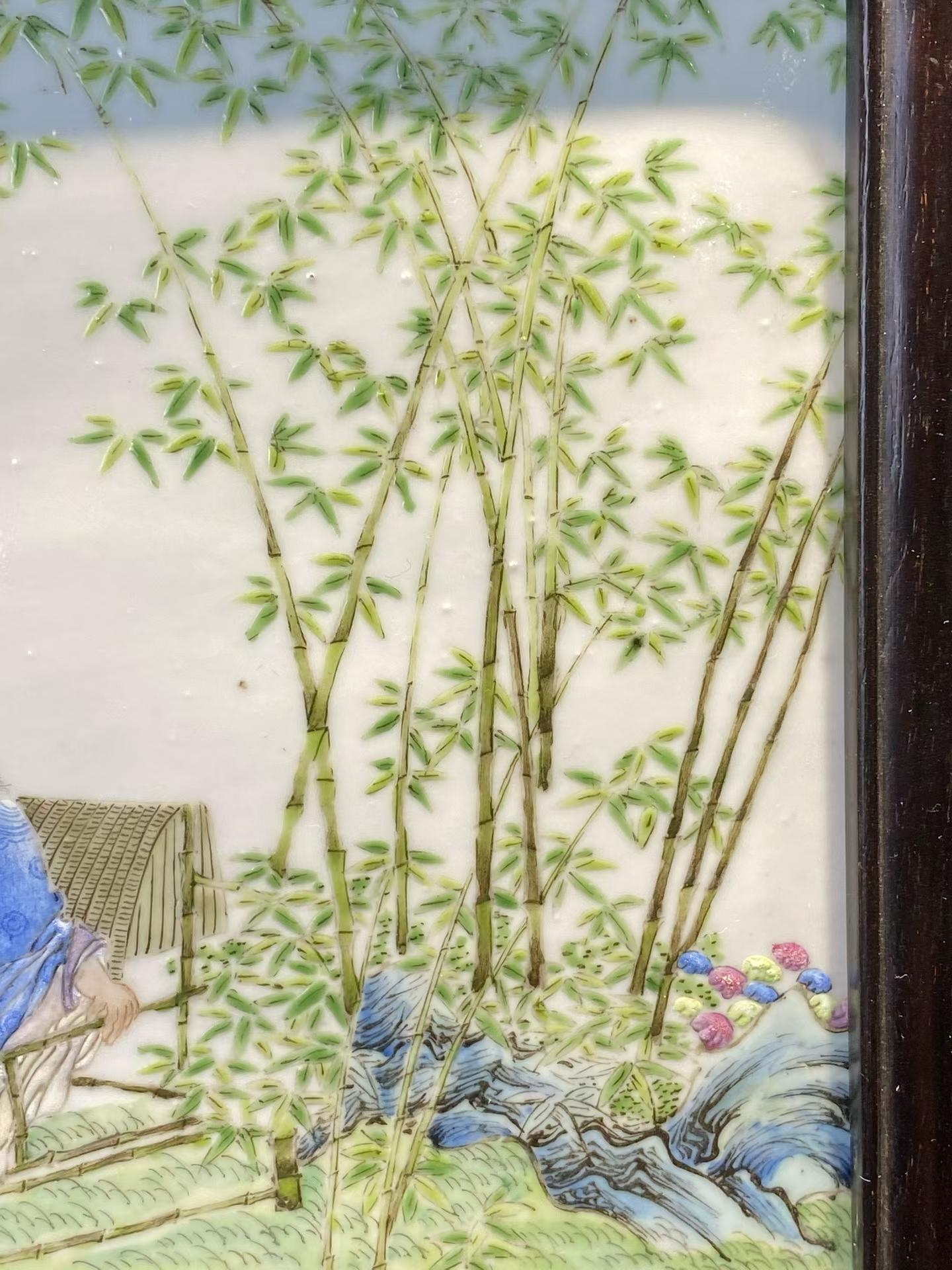 汪晓棠 粉彩竹林高士童子瓷板