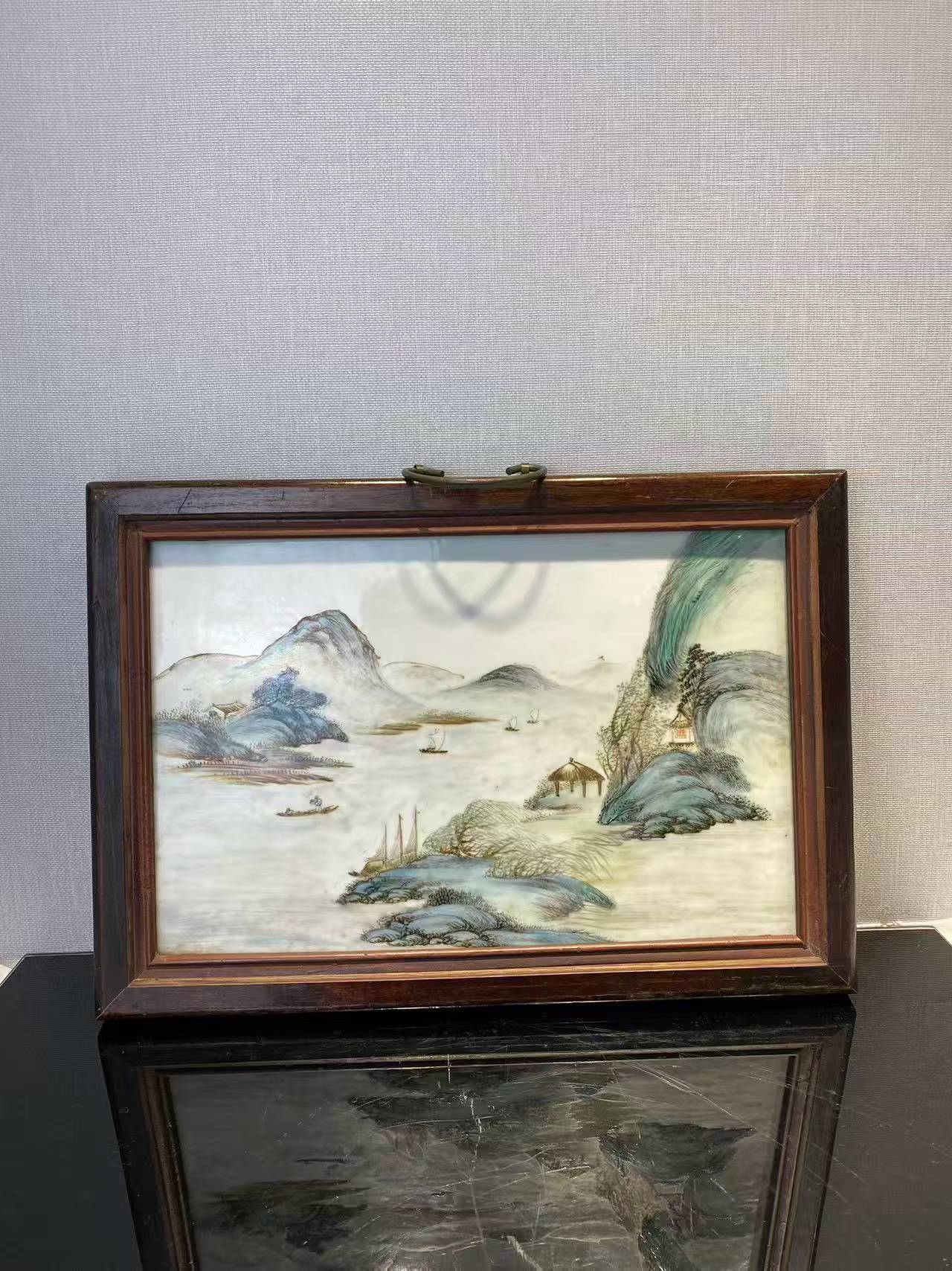 粉彩山水瓷板