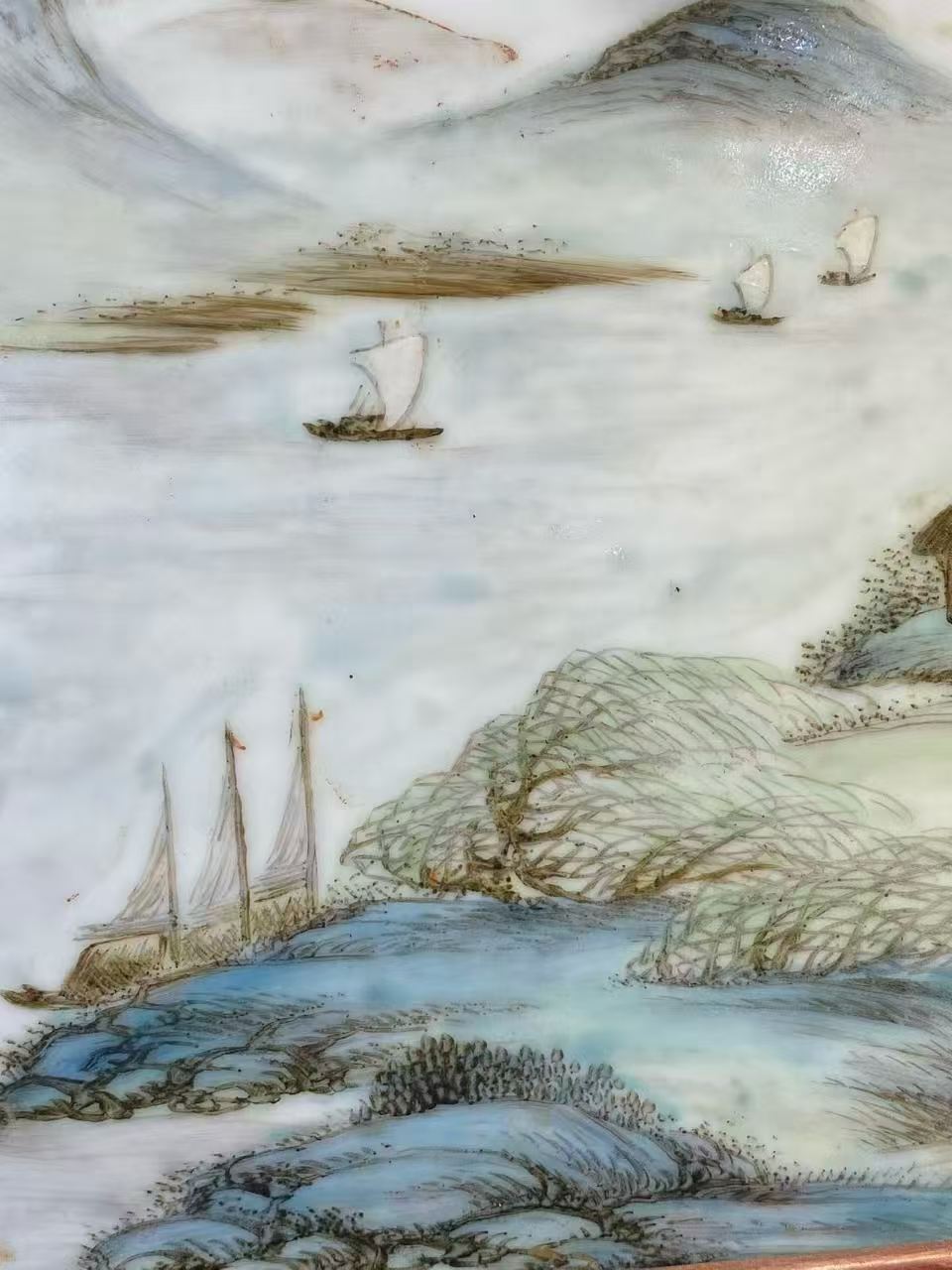 粉彩山水瓷板