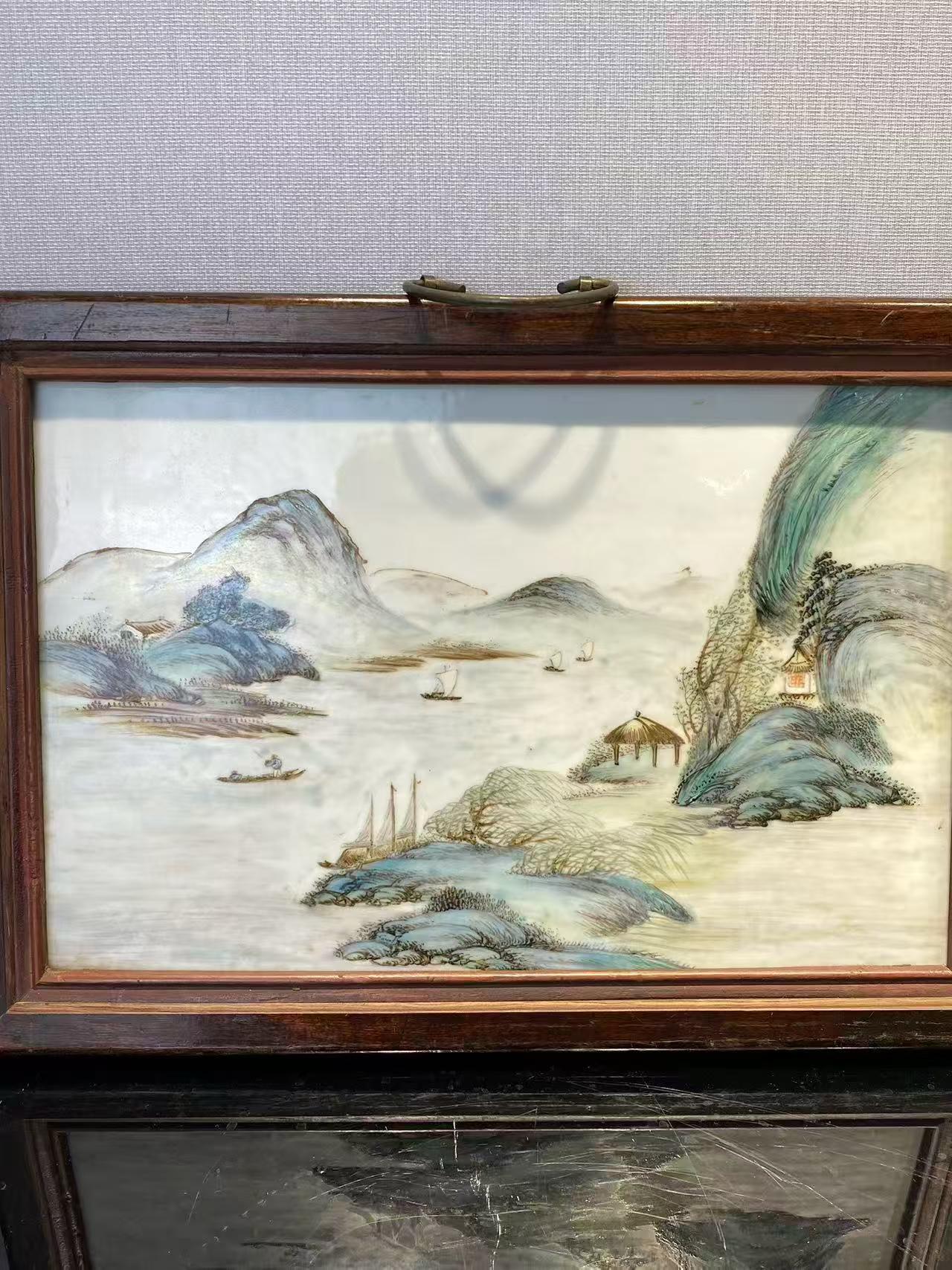 粉彩山水瓷板