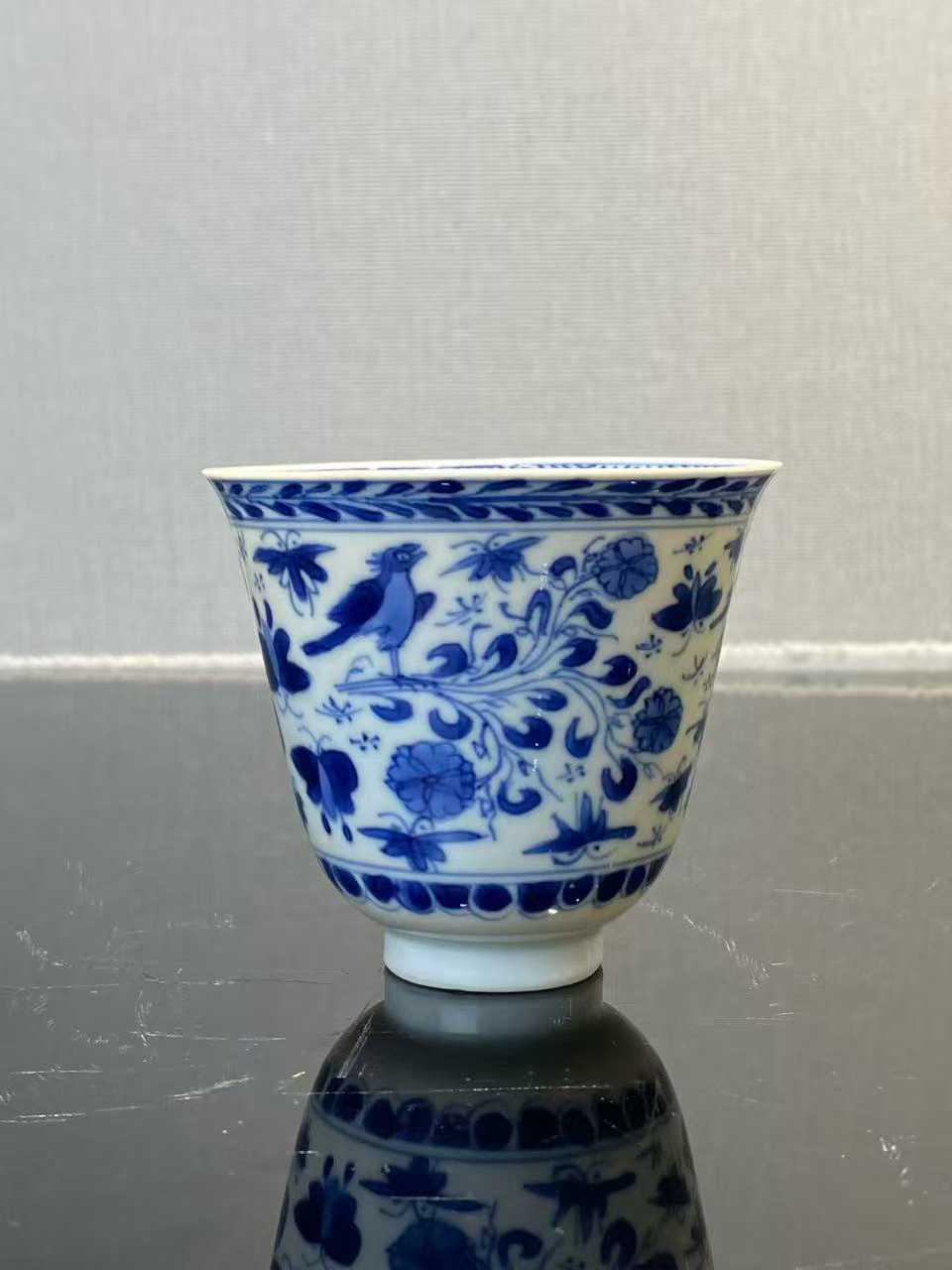 青花花鸟纹铃铛杯