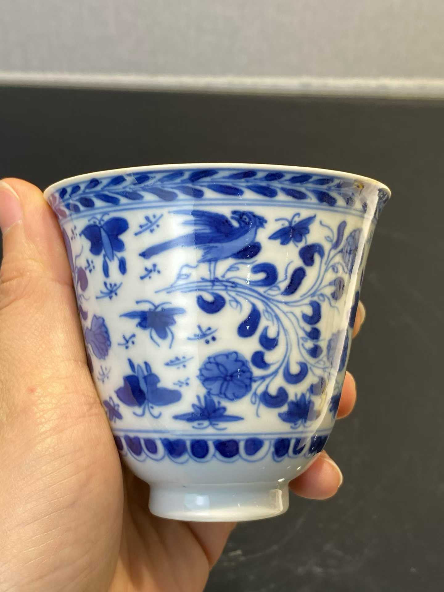 青花花鸟纹铃铛杯