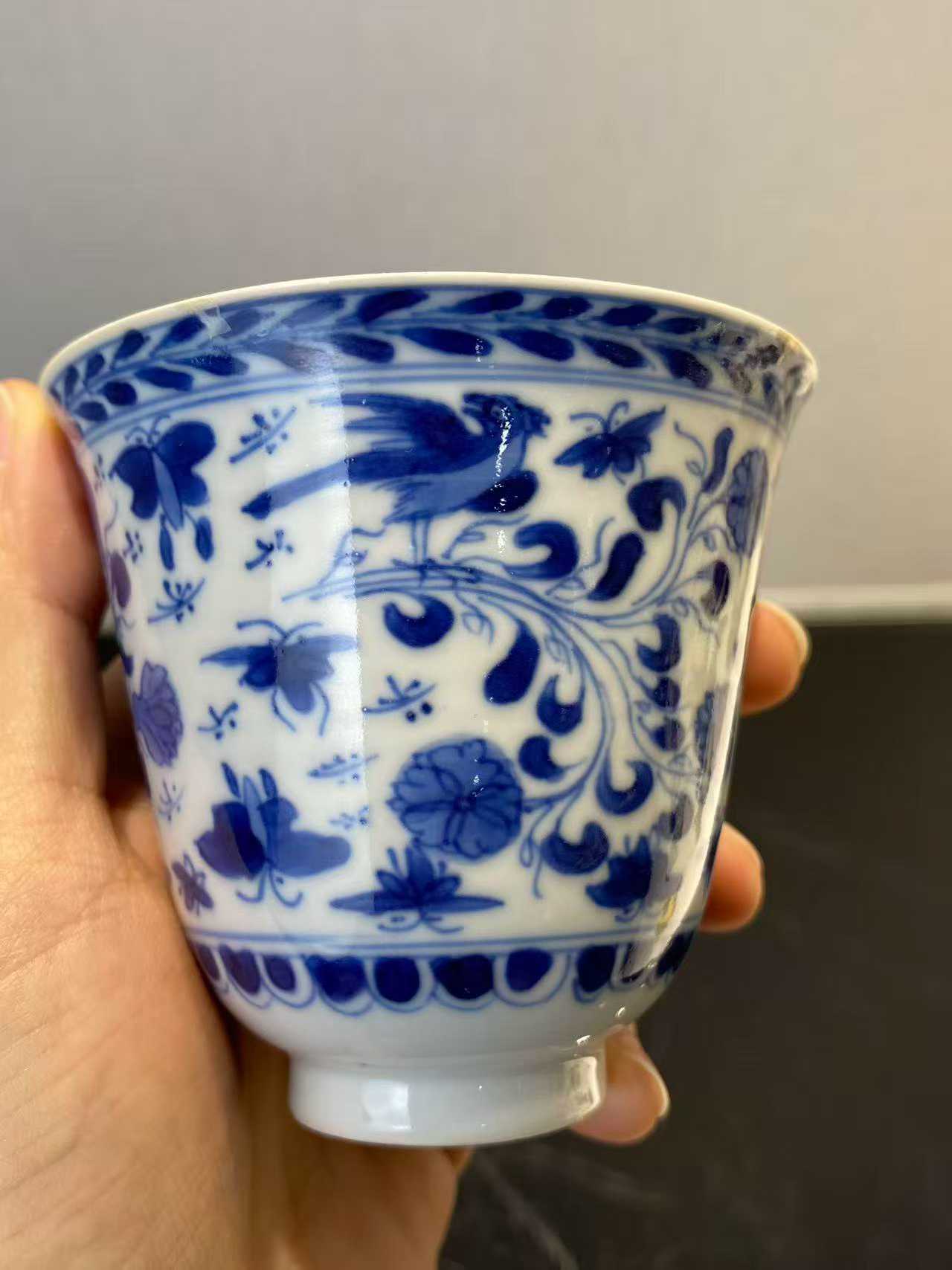 青花花鸟纹铃铛杯