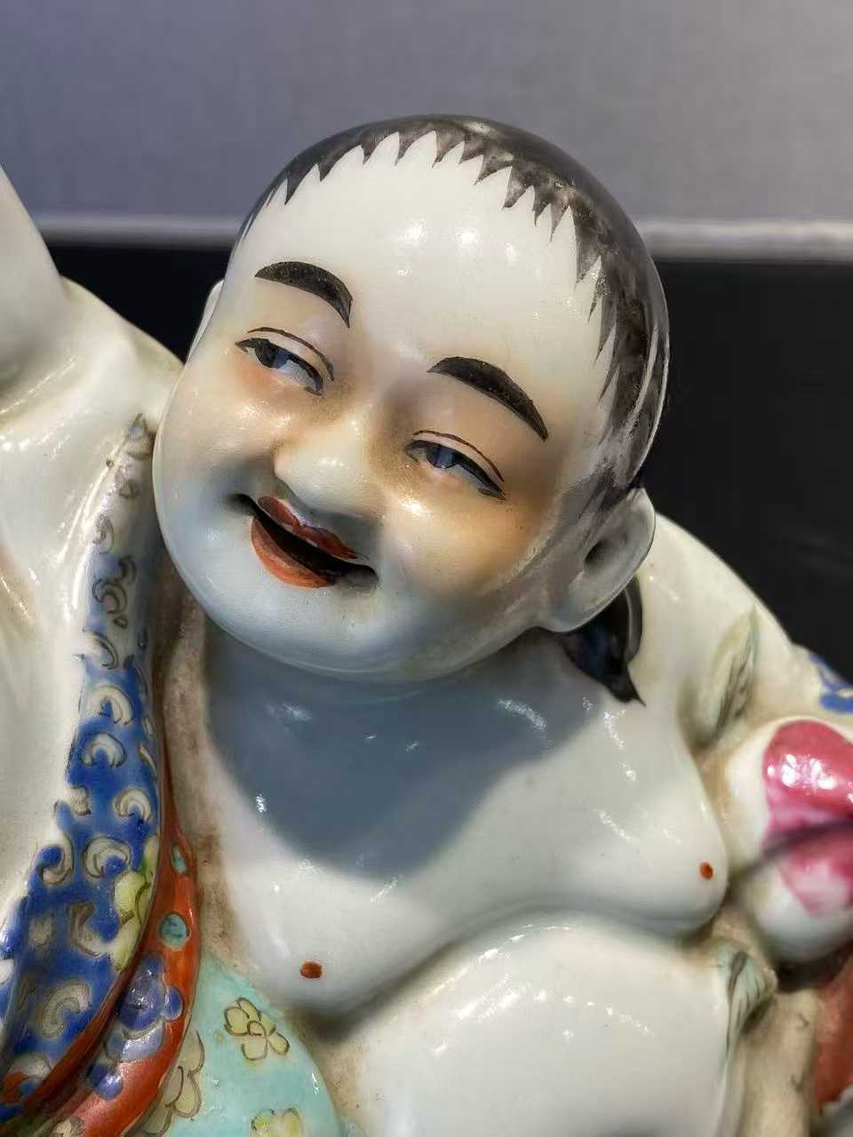 粉彩和合二仙塑像配木