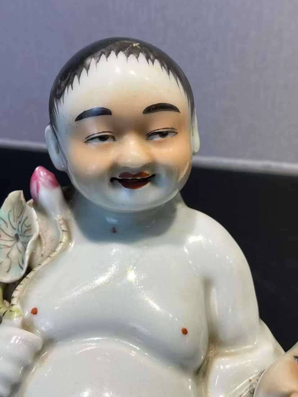 粉彩和合二仙塑像配木