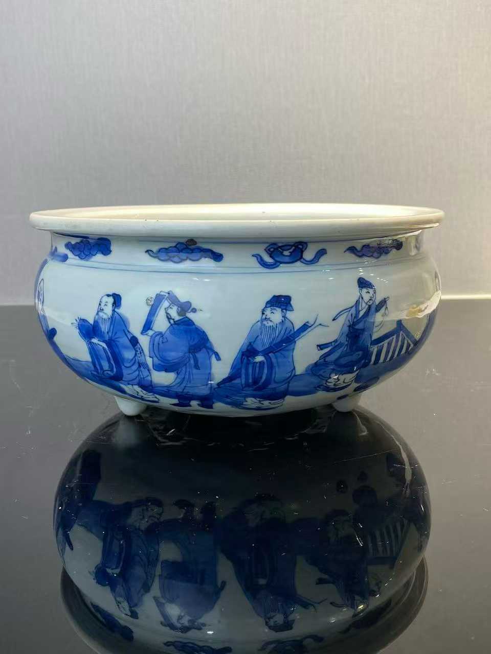 青花八仙图香炉