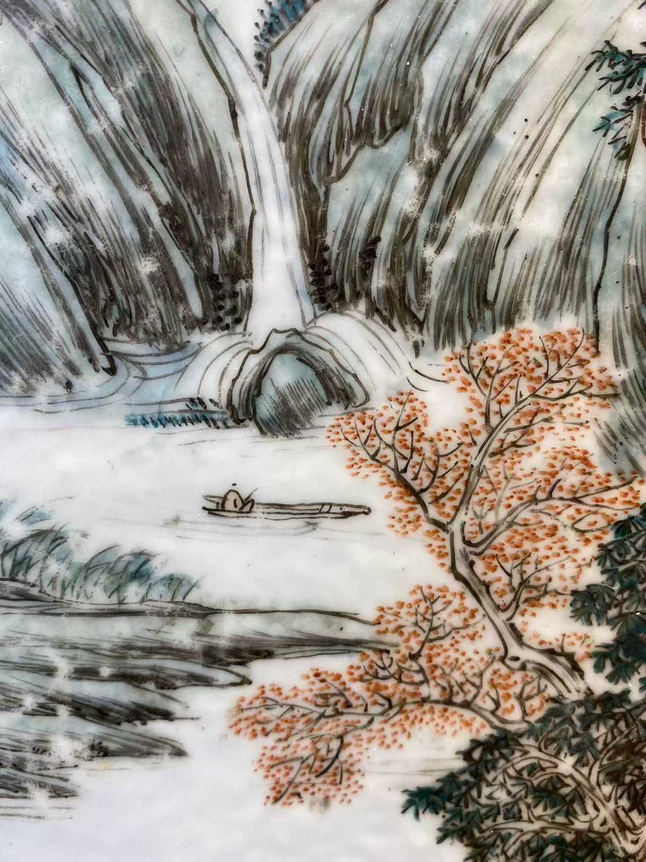 浅绛彩高士山水诗文瓷板画