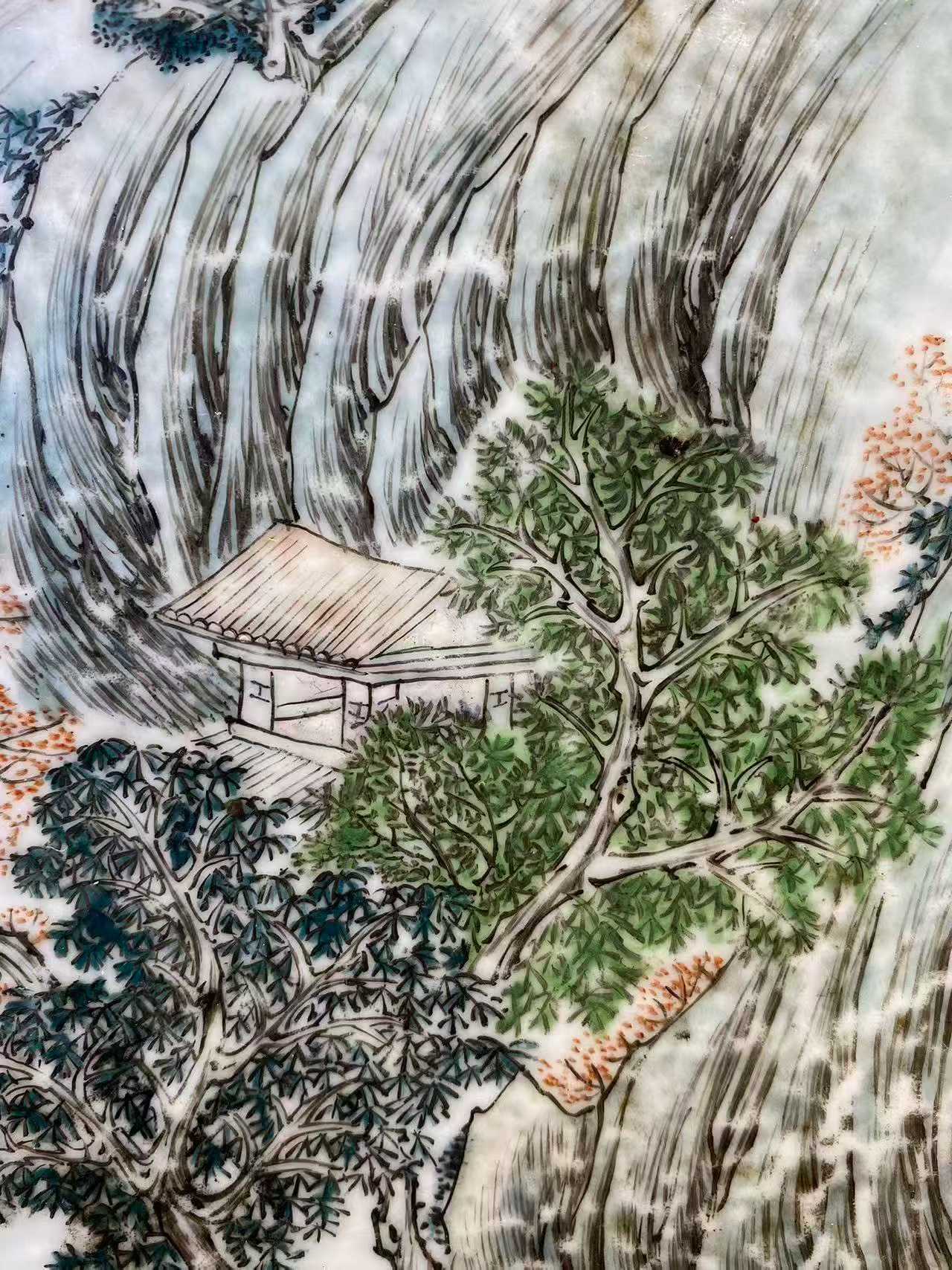 浅绛彩高士山水诗文瓷板画