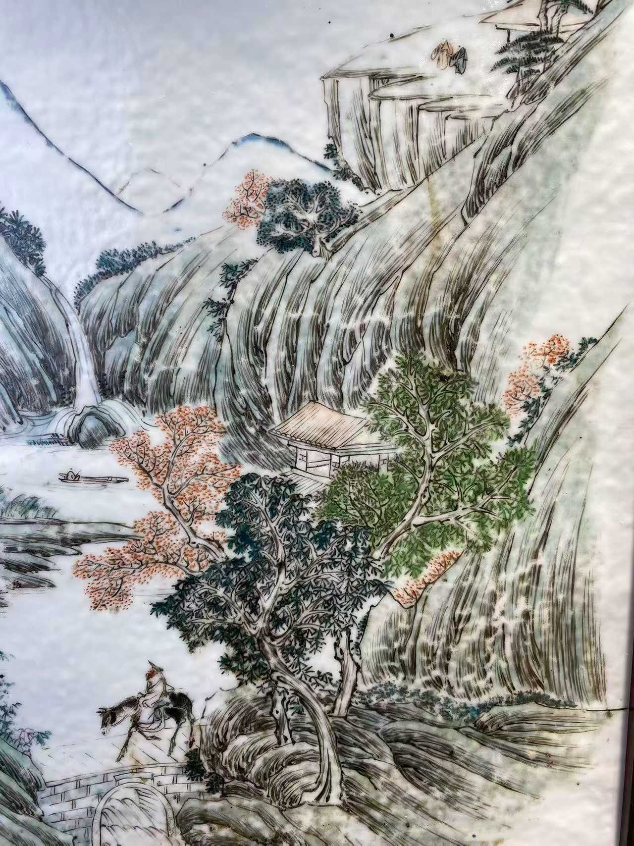 浅绛彩高士山水诗文瓷板画