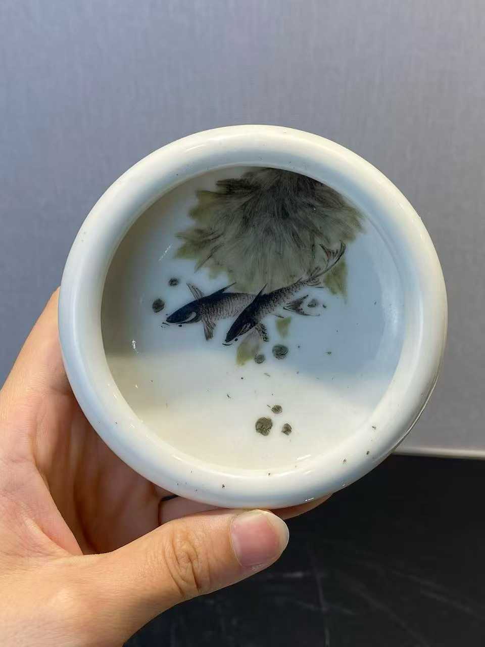 邓碧珊风格粉彩鱼藻纹笔洗 款：江西景镇名瓷