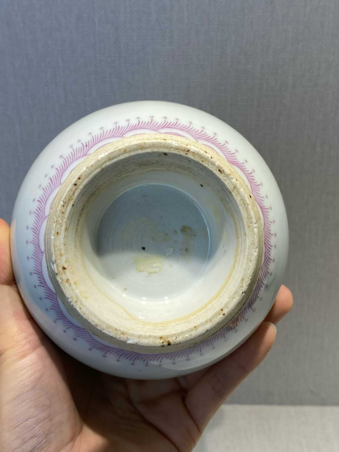 白釉胭脂红螭龙灵芝纹撇口瓶