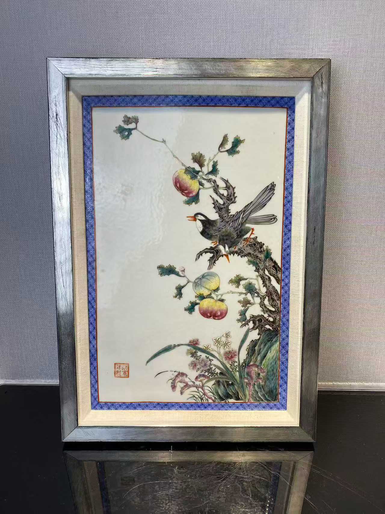 粉彩花鸟纹瓷板