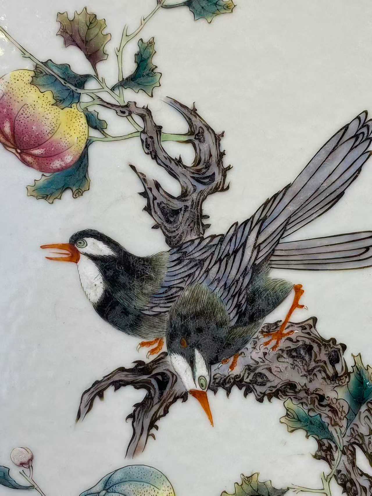 粉彩花鸟纹瓷板