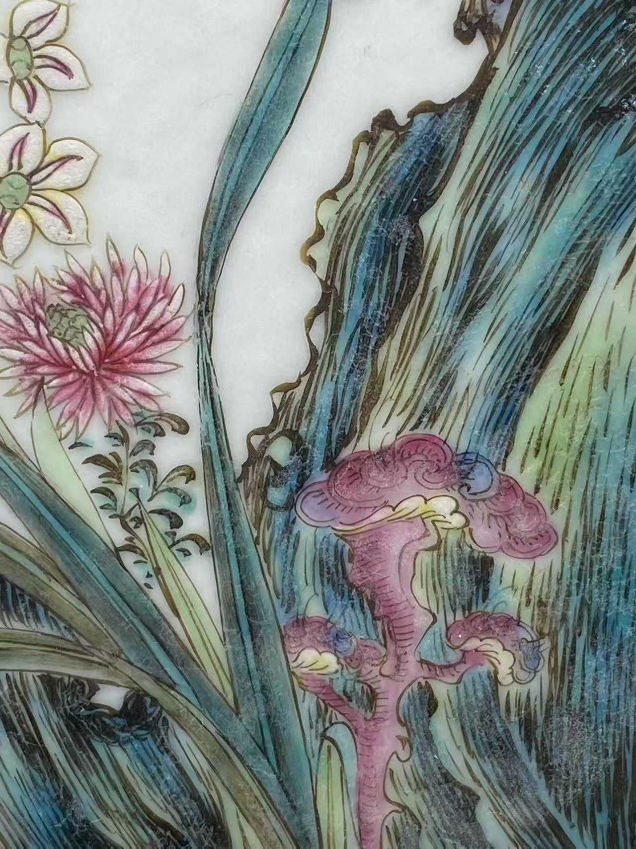 粉彩花鸟纹瓷板