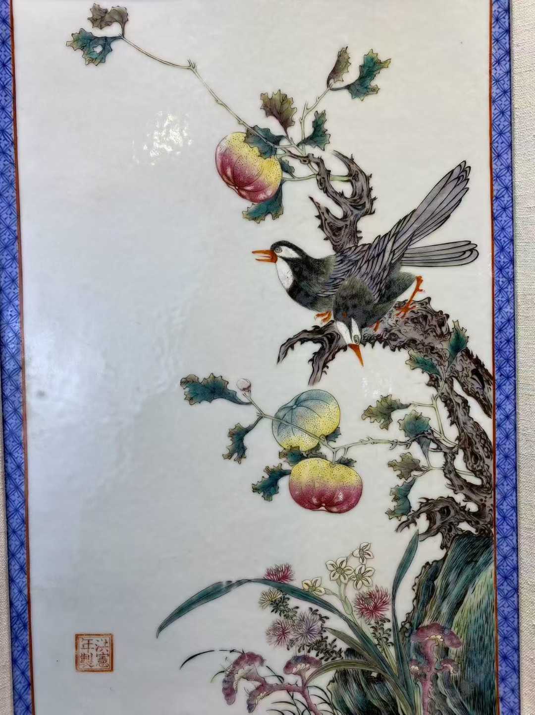 粉彩花鸟纹瓷板