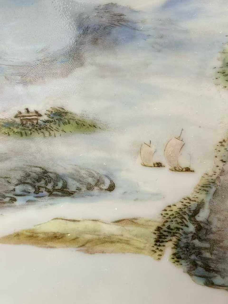 粉彩携琴访友山水图诗文瓷板画 款：叔平老人熊雪肌写于珠山