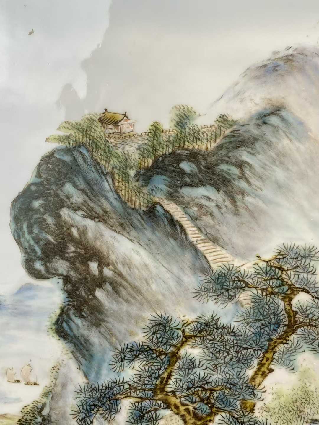 粉彩携琴访友山水图诗文瓷板画 款：叔平老人熊雪肌写于珠山