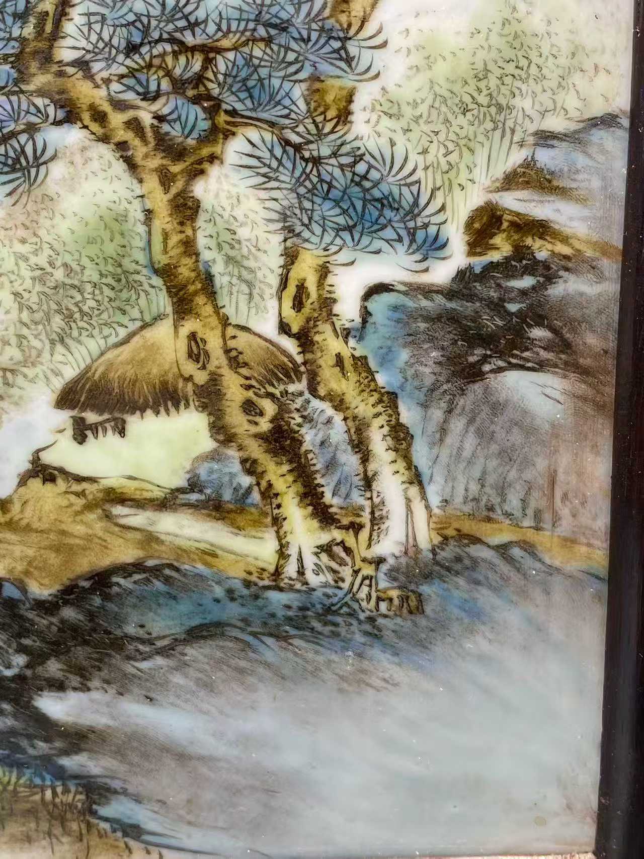 粉彩携琴访友山水图诗文瓷板画 款：叔平老人熊雪肌写于珠山