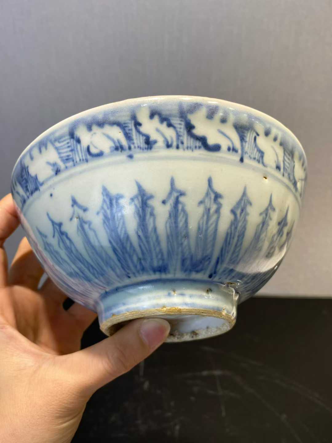 青花芭蕉叶纹碗