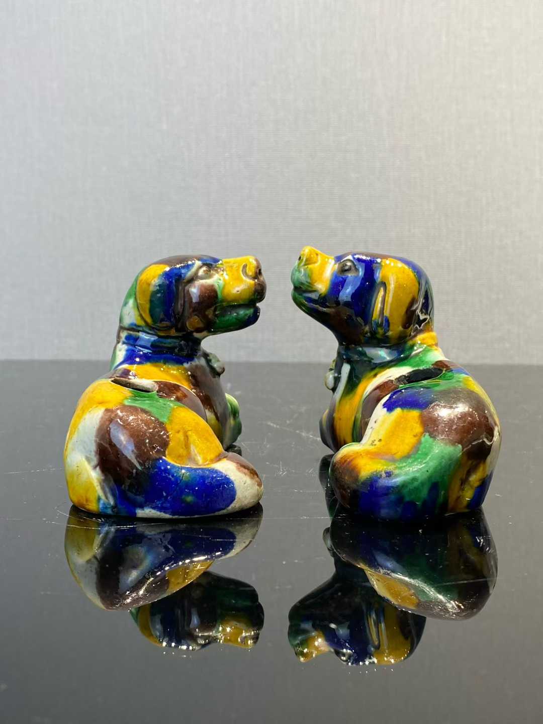 虎皮三彩西洋犬水滴一对