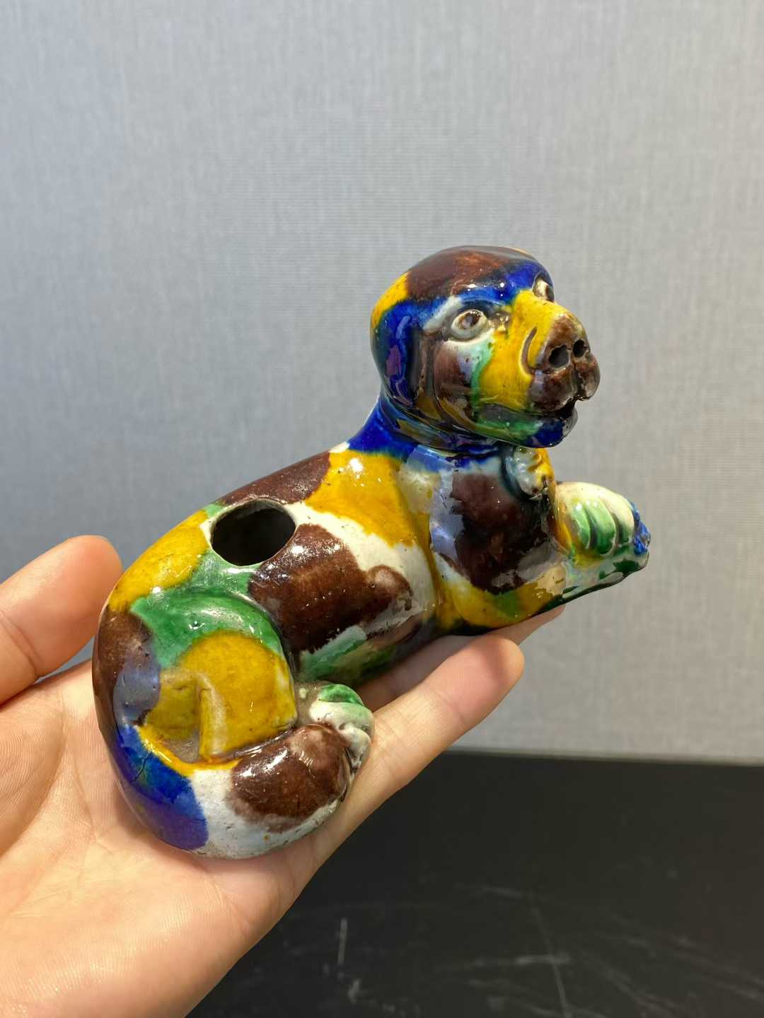 虎皮三彩西洋犬水滴一对