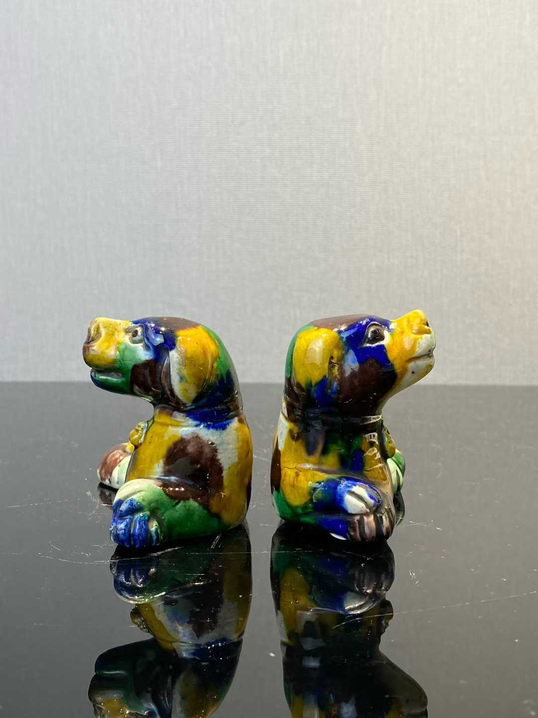 虎皮三彩西洋犬水滴一对