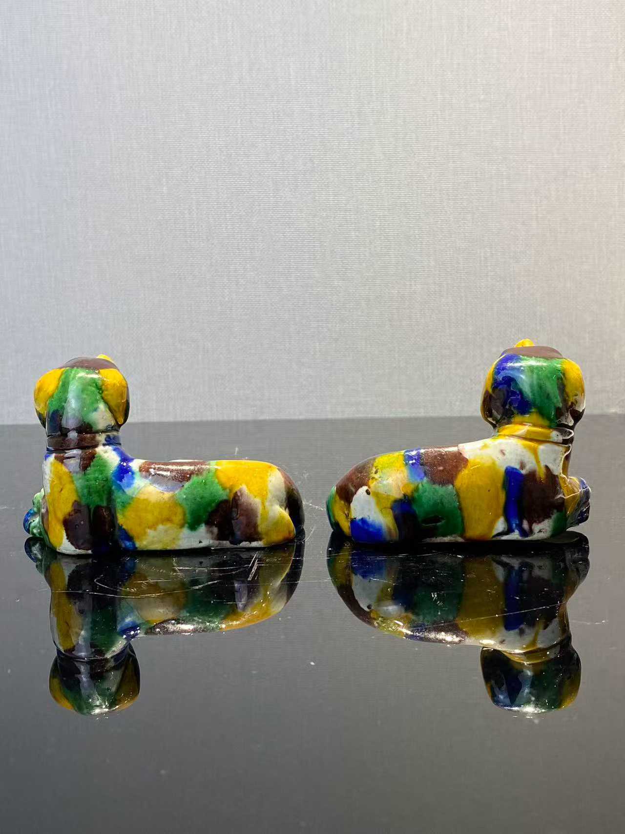 虎皮三彩西洋犬水滴一对