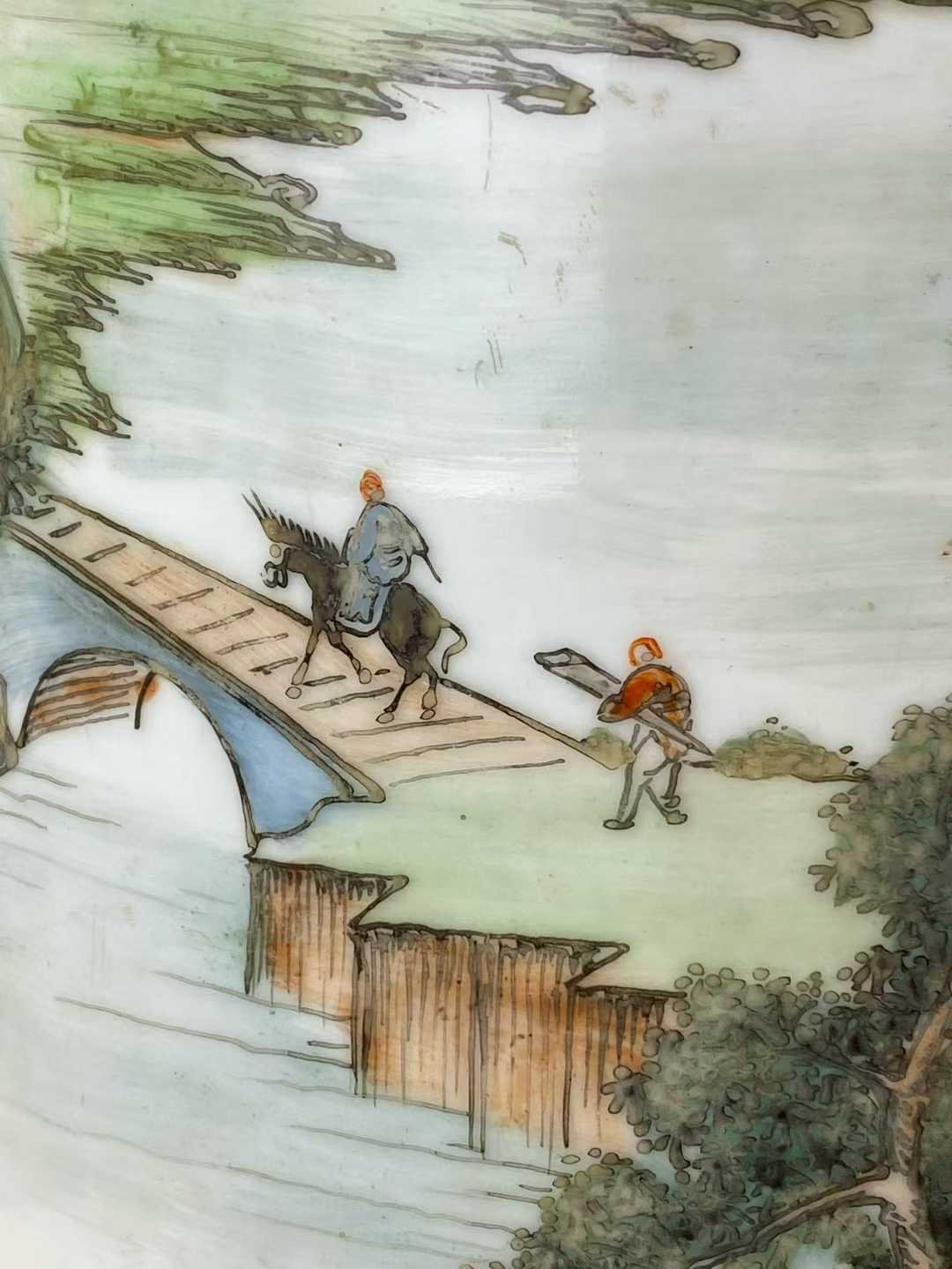 浅绛彩山水人物诗文铺首大瓶 款：聚义泰出品