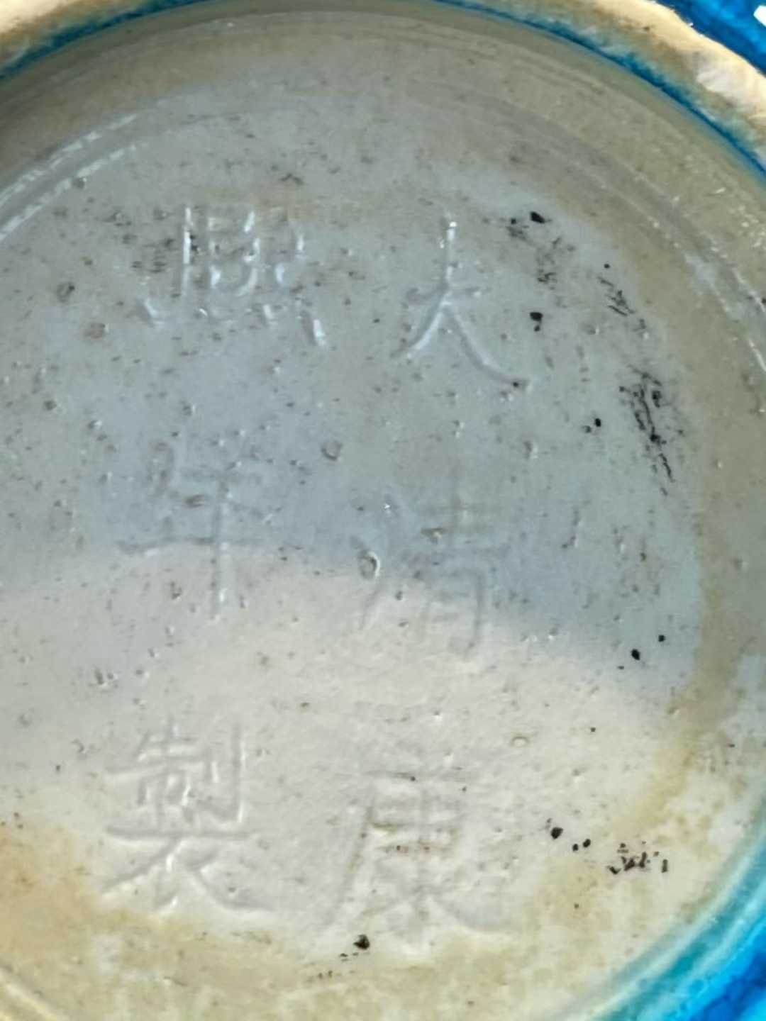 孔雀蓝釉暗刻三多纹胆瓶 款：大清康熙年制