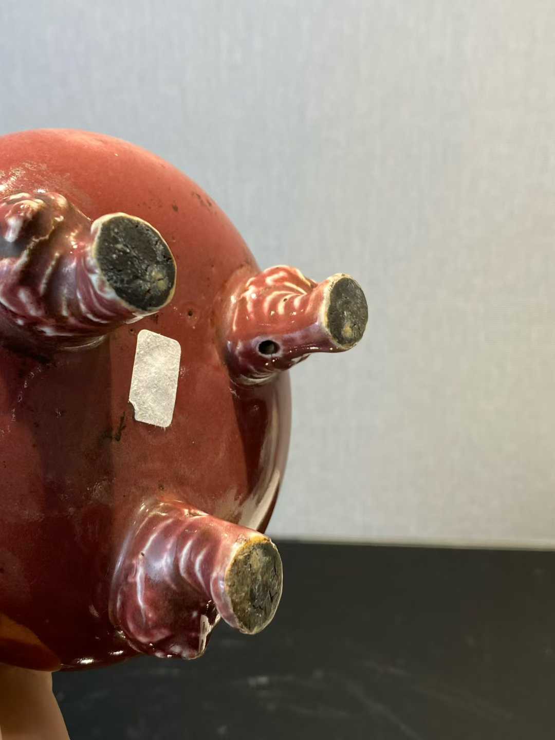 祭红釉三足冲天耳炉