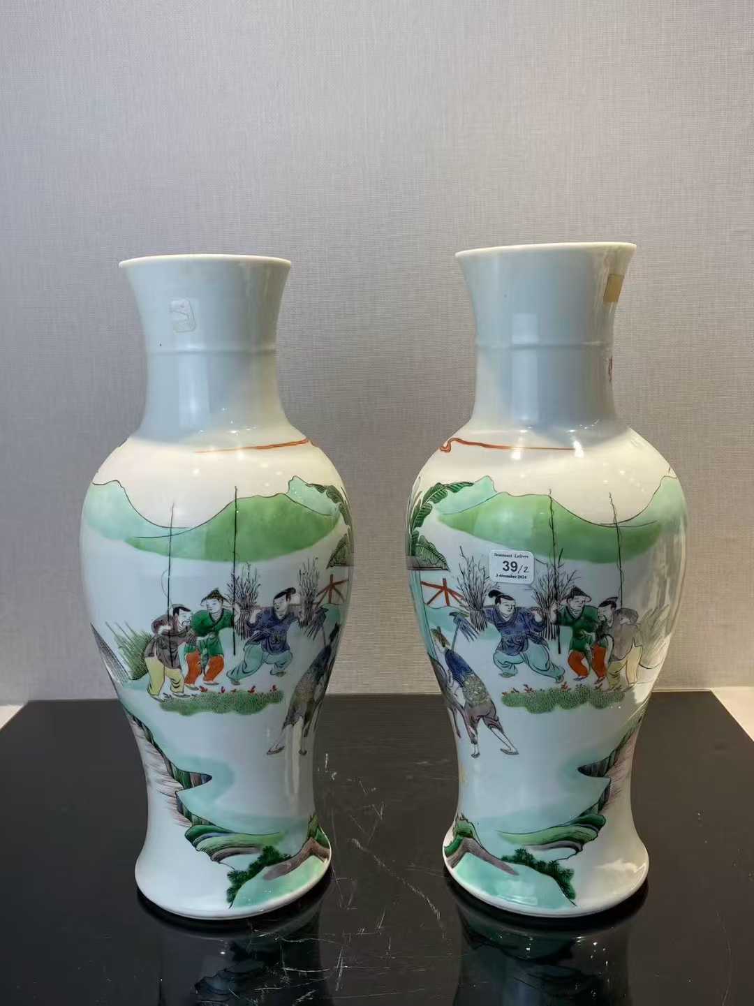 五彩渔樵耕读图观音瓶一对