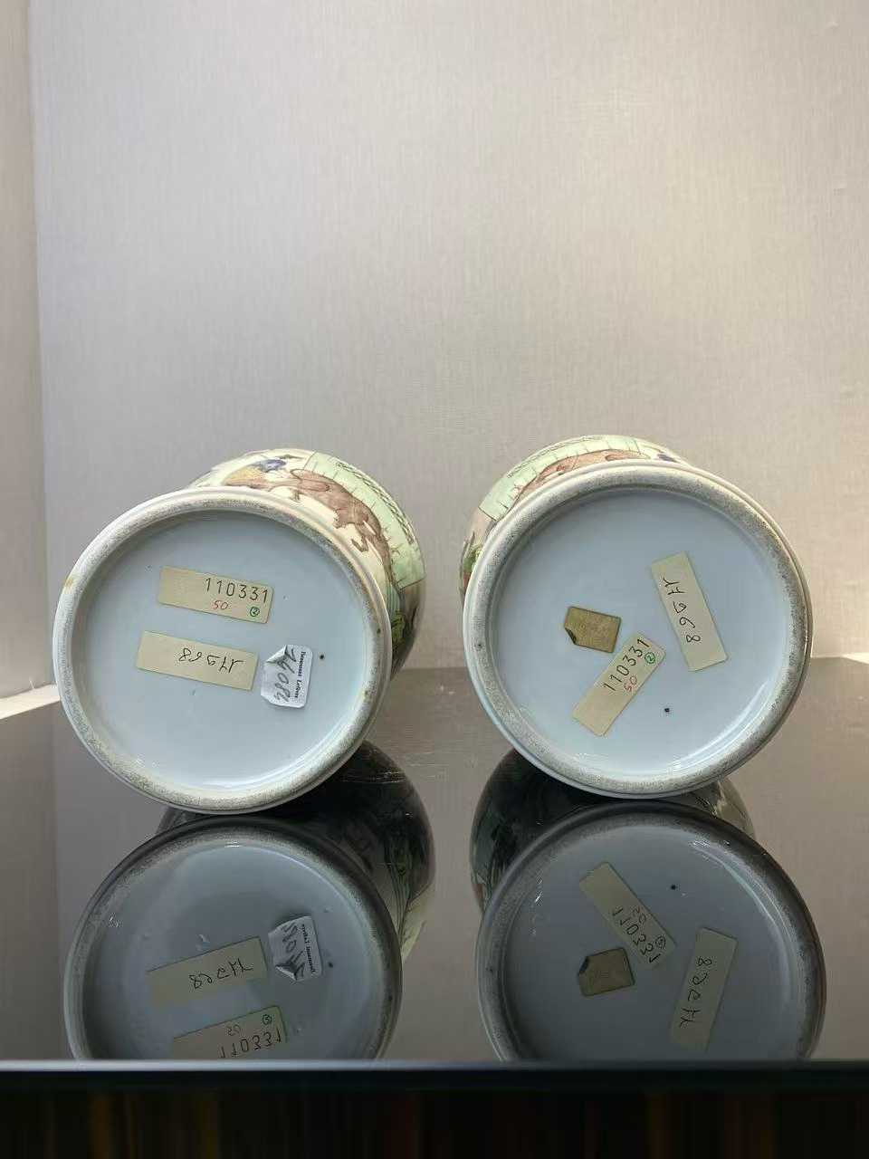 五彩渔樵耕读图观音瓶一对