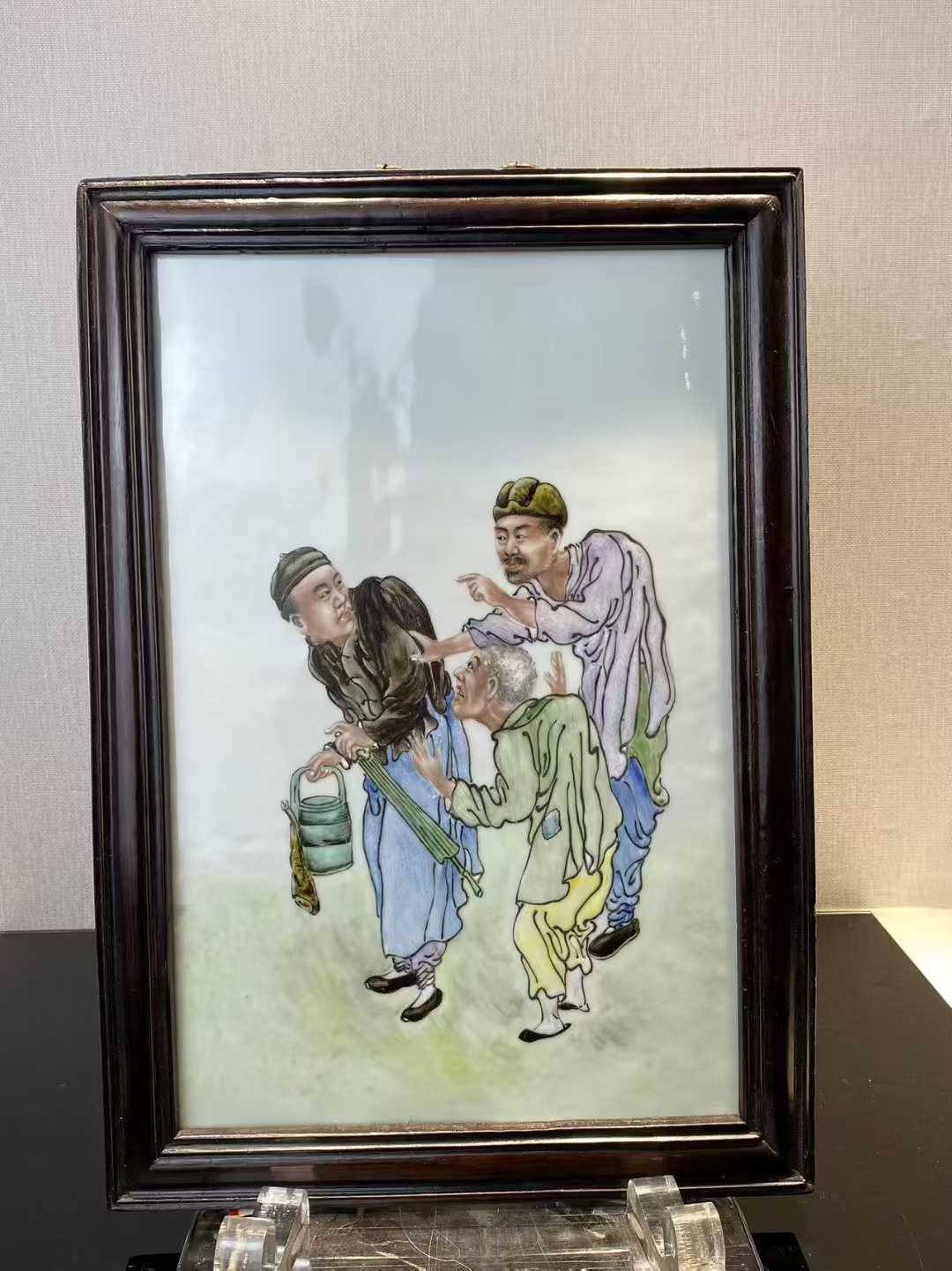 王大凡风格 粉彩人物瓷板