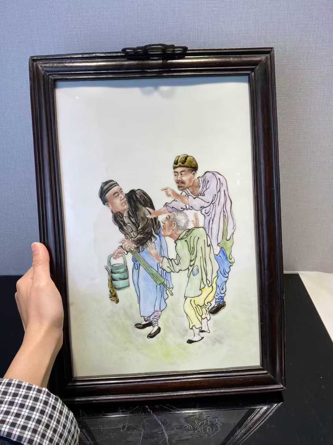 王大凡风格 粉彩人物瓷板