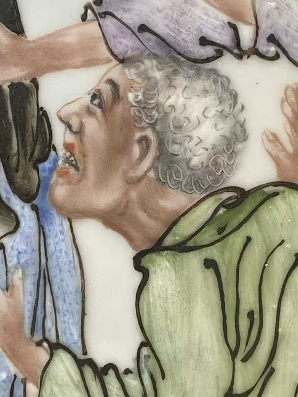 王大凡风格 粉彩人物瓷板