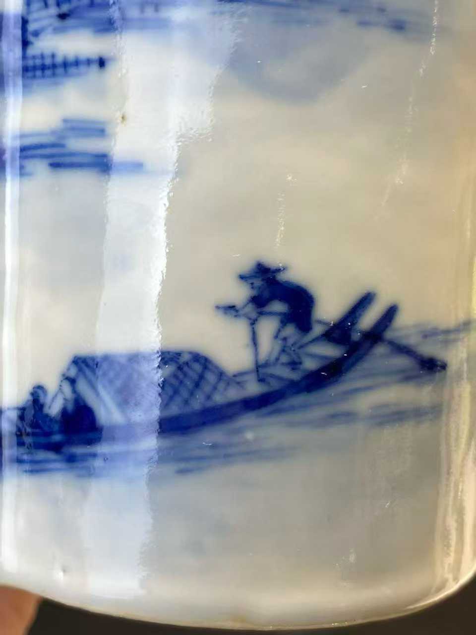 青花山水人物纹双联茶壶