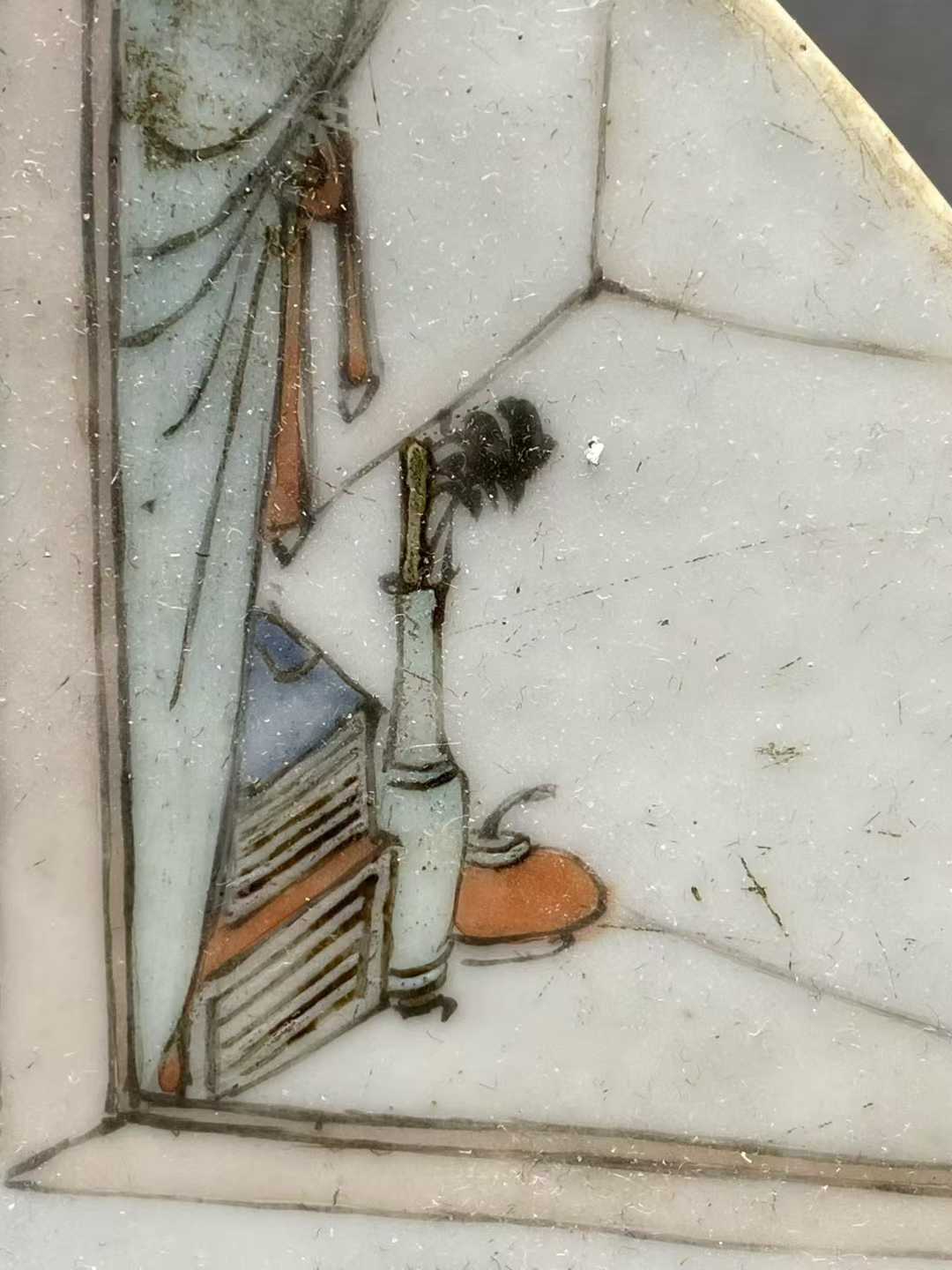 浅绛彩大小乔诗文圆形瓷板