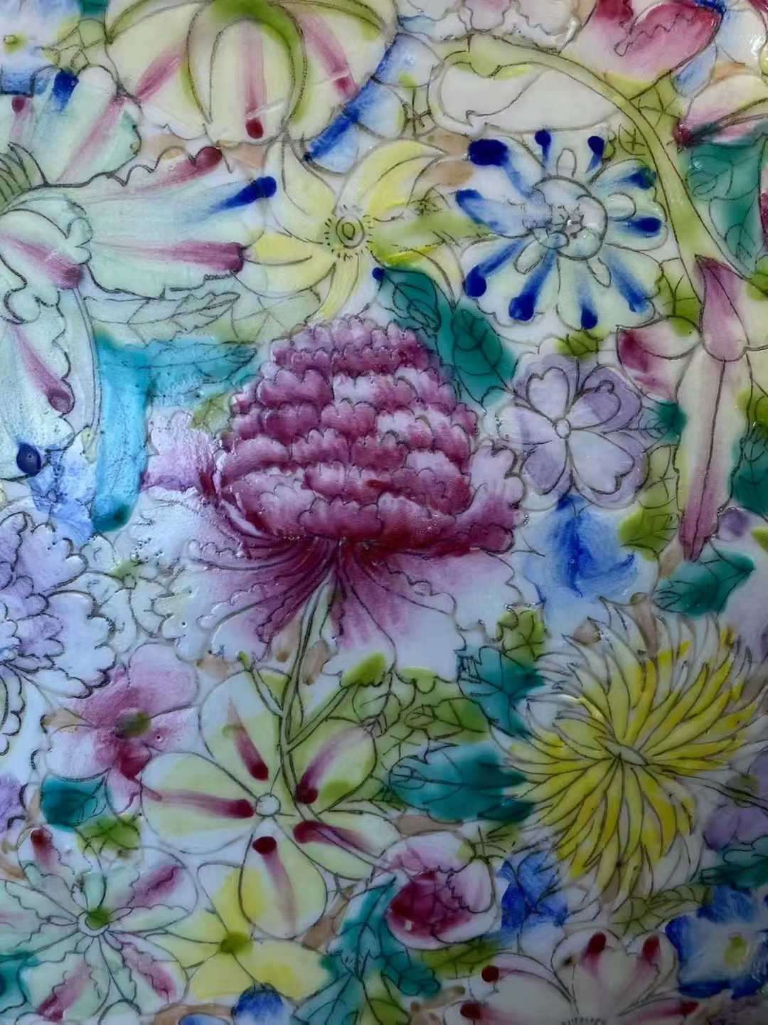 粉彩百花不露地板捧盒 款：大清乾隆年制