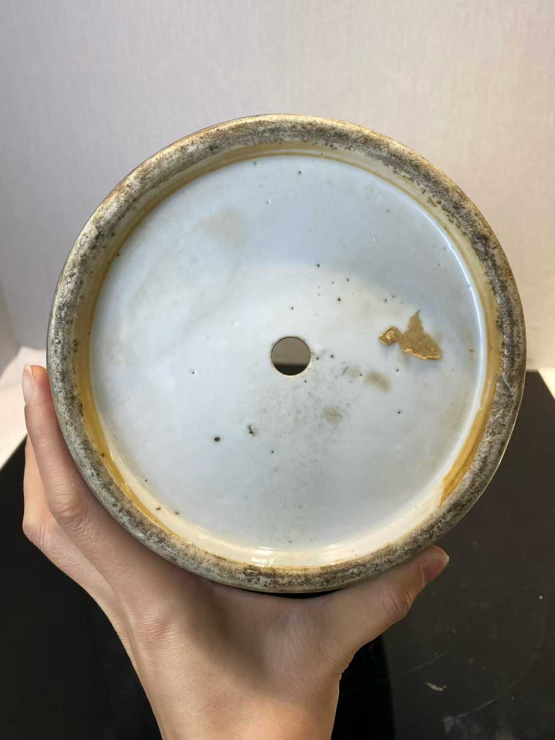 霁蓝釉山水人物盆口瓶