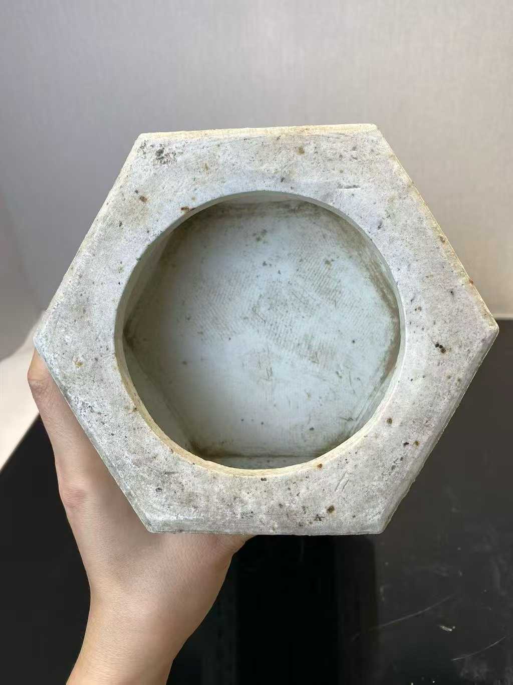 浅绛彩高士图诗文六方瓶 名家：胡添茂