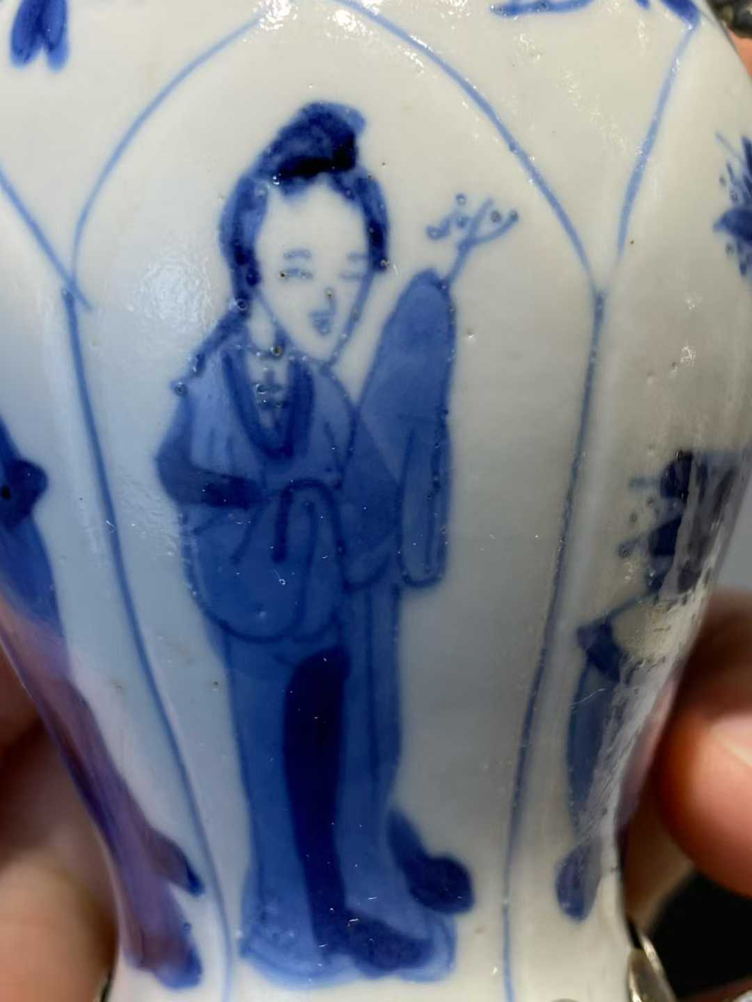 青花四美图糖罐 款：玉