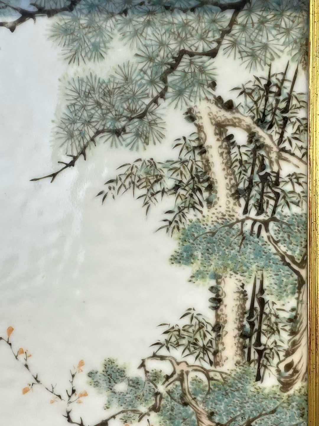 王少维 浅绛彩携琴访友诗文瓷板